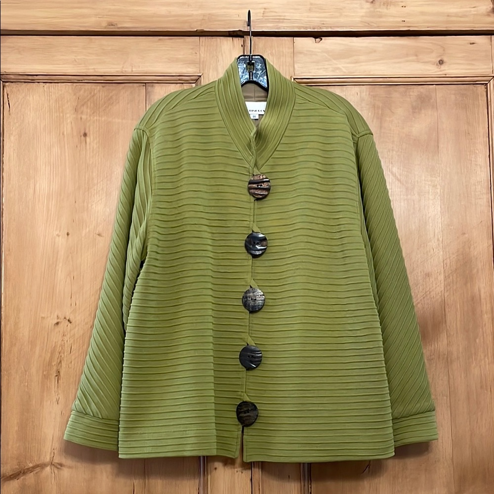 Stunning Caroline Rose Green Wool Knit Jacket with Decorative Buttons